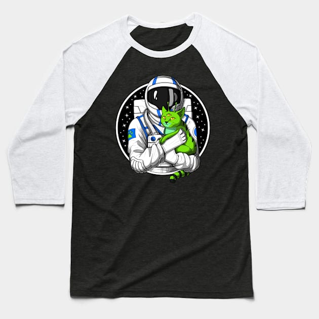 Alien Cat Astronaut Baseball T-Shirt by underheaven